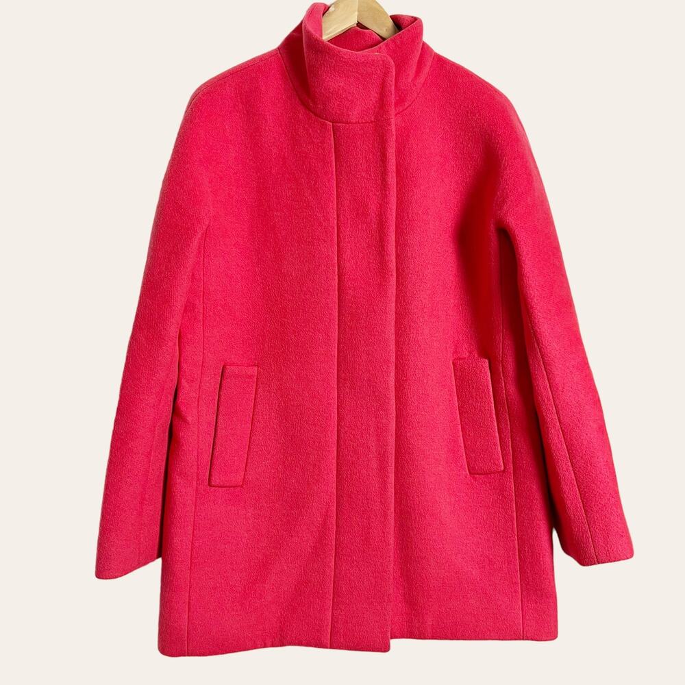 J. Crew Watermelon Pink Red Cocoon Wool Blend City Coat Size 10